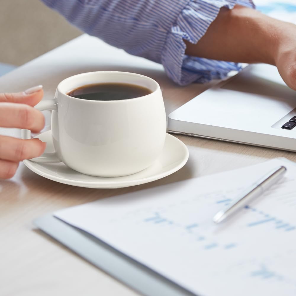 ionEgg Porcelain Coffee Cup with Saucer 270ml/9oz, Minimalist Design, Perfect for Latte, Cappuccino, and Tea, White