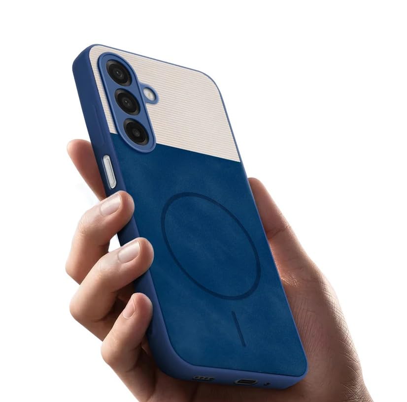 Image of Bintage CASE Mac Safe Design Hard Light Weight Back Case | Soft Border Camera Protect | Dual PU Leather Finish Back Cover Compatible for Samsung Galaxy A26 5G - White & Blue