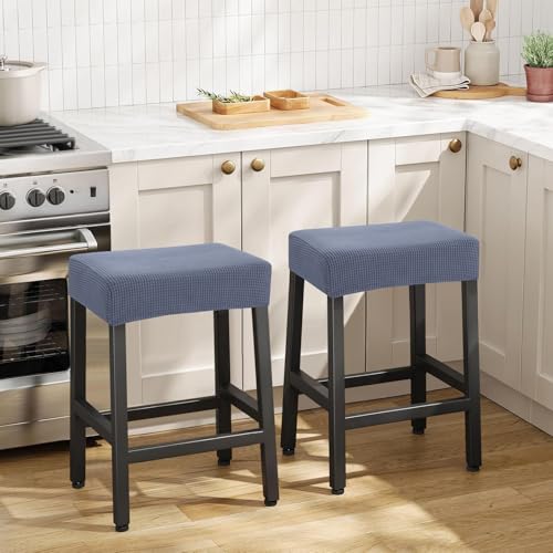 Image of YISUN Stool Covers Rectangle - 2 Pack Stretch Waterproof Saddle Seat Cover Counter Bar Stools Bar Chairs Covers Kitchen Island Chairs Cushion Protector (2, Dark Gray)