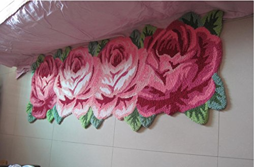 Judy Dre Am Rose Floor Runner Area Rugs Handmade Modern Carpet Pink Floral Bedside Rug Washable Anti-Slip Floor Mat For Girls Room Living Room/Bedroom/Kitchen/Dining Room Doormat 24" X 65" #TOP2