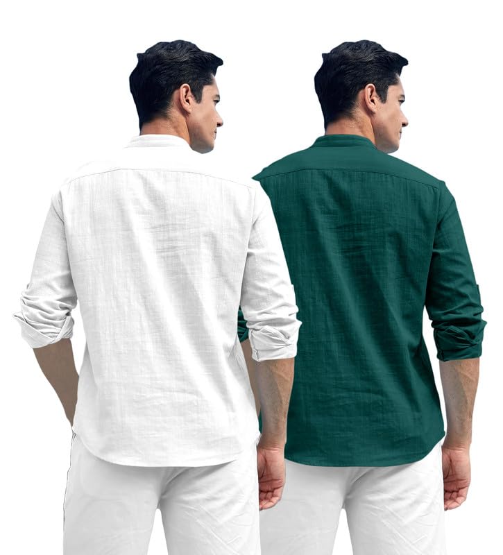 Image of ROYALSCOUT Combo of Men's Solid Cotton Blend Full Sleeve Straight Kurta Shirt (Pack of 2)