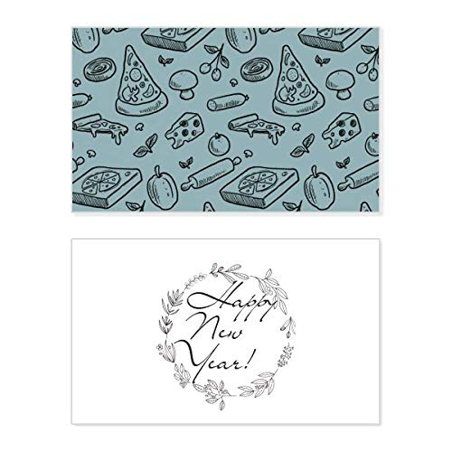 Tarjeta conmemorativa de Año Nuevo de pizza de queso y mensaje festivo