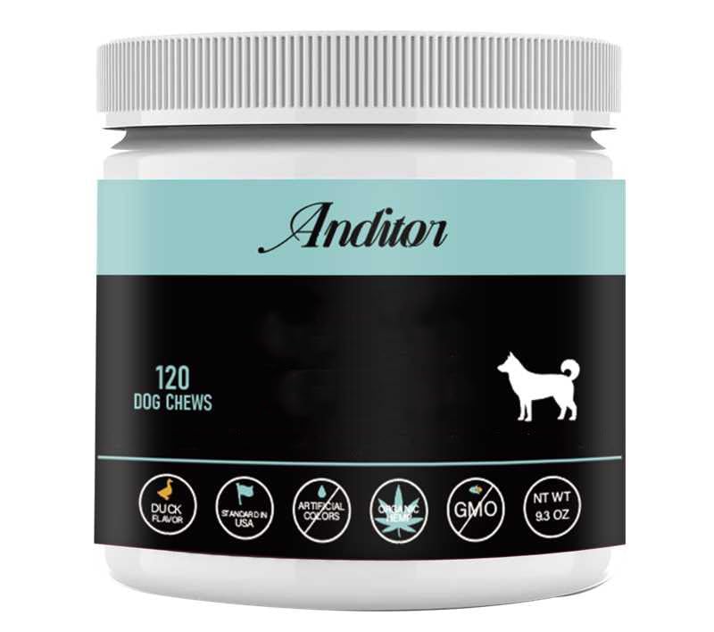 Anditor Hemp Hip & Joint Supplement for Dogs with Organic Hemp Oil, Glucosamine, Turmeric, MSM, 120 Soft Chews