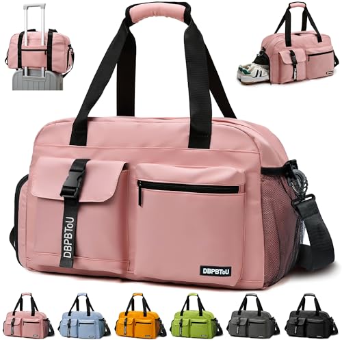 DBPBToU Sac de Sport Femme Homme, Sac Sport avec Compartiment à Chaussures de Ventilation, Sac de Voyage Femme Imperméable avec Compartiment Humide (Rose)