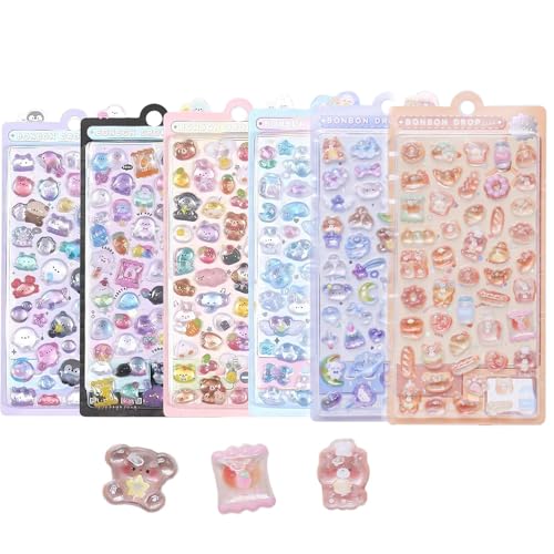6枚セット ぷくぷくシール 可愛い ご褒美シール 立体 泡ステッカー 3D ステッカー 携帯電話飾り用 DIY用 手帳用 貼り付け可能 手芸用品 贈り物 子供 女の子