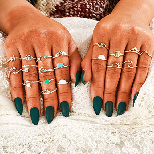 Itsstarred 19Pcs Silver Star Moon Knuckle Ring Set For Women Girls Vintage Stackable Midi Finger Rings Set #TOP2