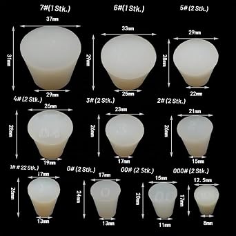 Silicone Plugs 8 mm to 37 mm Silicone Plugs Conical Set 18 Pack a Selection of Stoppers from Size #000 to #7 Used for Sealing Balloon Bottles Also For Tapping Holes During Powder Coating