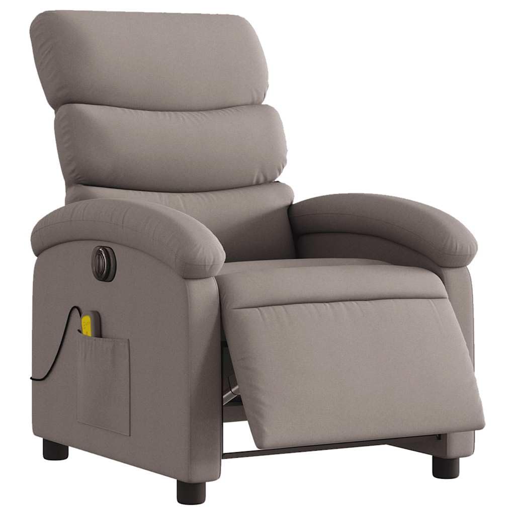 Massagesessel elektrisch mit 6-Punkt-Vibrationsmassage Taupe Stoff, verstellbare Rückenlehne und Fußstütze, bequemer Polsterstuhl mit Holz Metall Gestell, ideal für Wohnzimmer, Büro