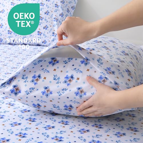 Image of MUXHOMO King Size 4 Piece Sheet Set, Soft & Breathable Sheet for Bedroom with Deep Pocket Up To 16 inch, Wrinkle-Free & Cooling Bed Sheets with Flat Sheet, Fitted Sheet & Pillowcases - Shattered Bluebells