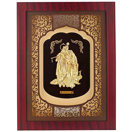 Image of Pk & Pk Jewellers Lord Radha Krishna with Peacock Oblong Photo Frame | 24KT Pure Gold | Elite Collection | Large Size (For Premium Gift, Temple, Home Decor, Wall Decoration), 44 x 5 cm