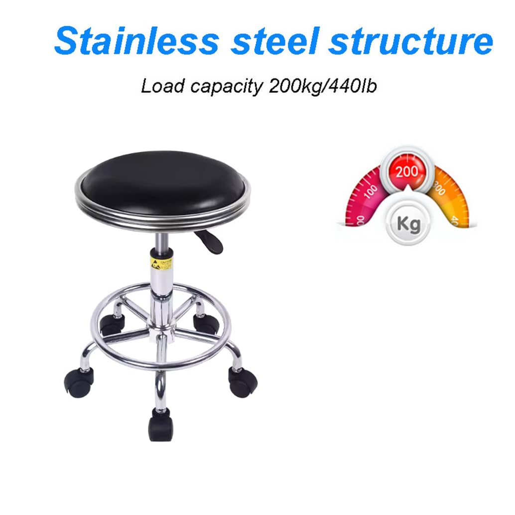 Sgabello girevole regolabile in acciaio inox resistente, sgabello da laboratorio con 5 ruote, capacità di carico 199,6 kg, blu