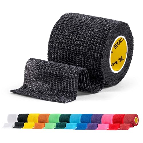 SPORTTAPE Football Sock Tape, 5cm x 4.5m, Black - Self-Adhesive Cohesive Bandage, Compression Wrap & Sports Stretch Tape for Ankles, Joints, Socks, Vet & Pet Wrap for Dogs, Horses - Single Roll