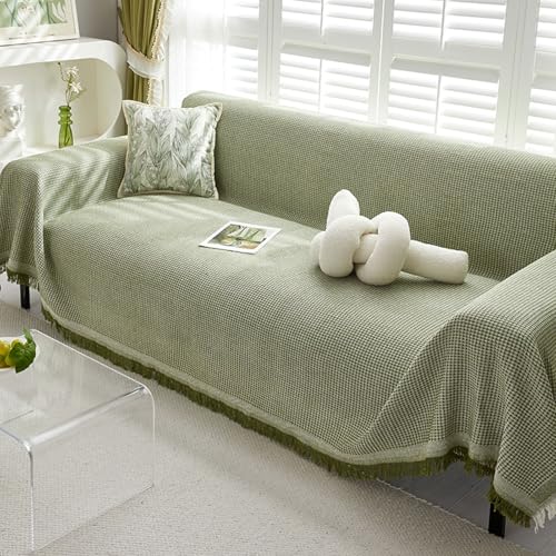 Manta de algodón para sofá de 1, 2 y 3 plazas, en forma de L, antideslizante, color verde, 180 x 300 cm
