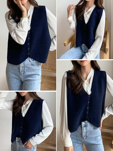 Image of Wowcarbazole Women's Cropped Sweater Vest Sleeveless V Neck Button Down Casual Knit Cardigan Vest Trendy Knitted Tank Tops