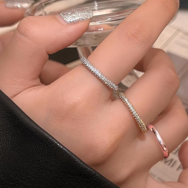 Thumb Rings for Women, Safety Pin Ring Set, 18K Gold Plated Rings, Silver Cz Cubic Zirconia Rings, Rose Gold Ring for Her, Hypoallergenic Stackable Rings, Ring Size 5-10 - Image 3