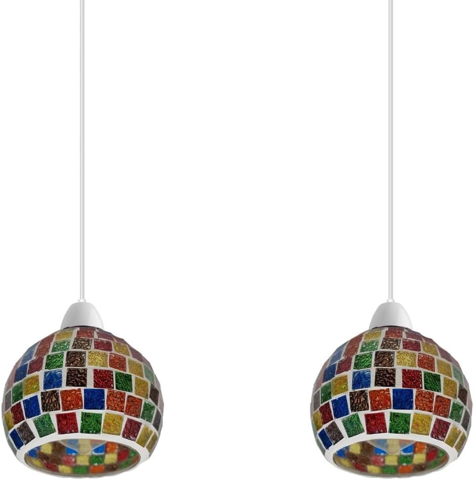 LEDSone Tiffany Glass Shades Stained Mosaic Glass lamp Shade,15cm Round Multi Color Light Shade Pendant lamp Replacement Shades (Mosaic Tiles Glass,Pack 2)