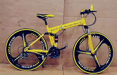 Image of Sunspeed 26 Inch Folding Mountain Bike Yellow Black for Men & Women | 21 Speed Gear Cycle | Dual Disc Brakes | Front & Rear Suspension | Magnesium Alloy Wheels | Foldable Bicycle for Adults