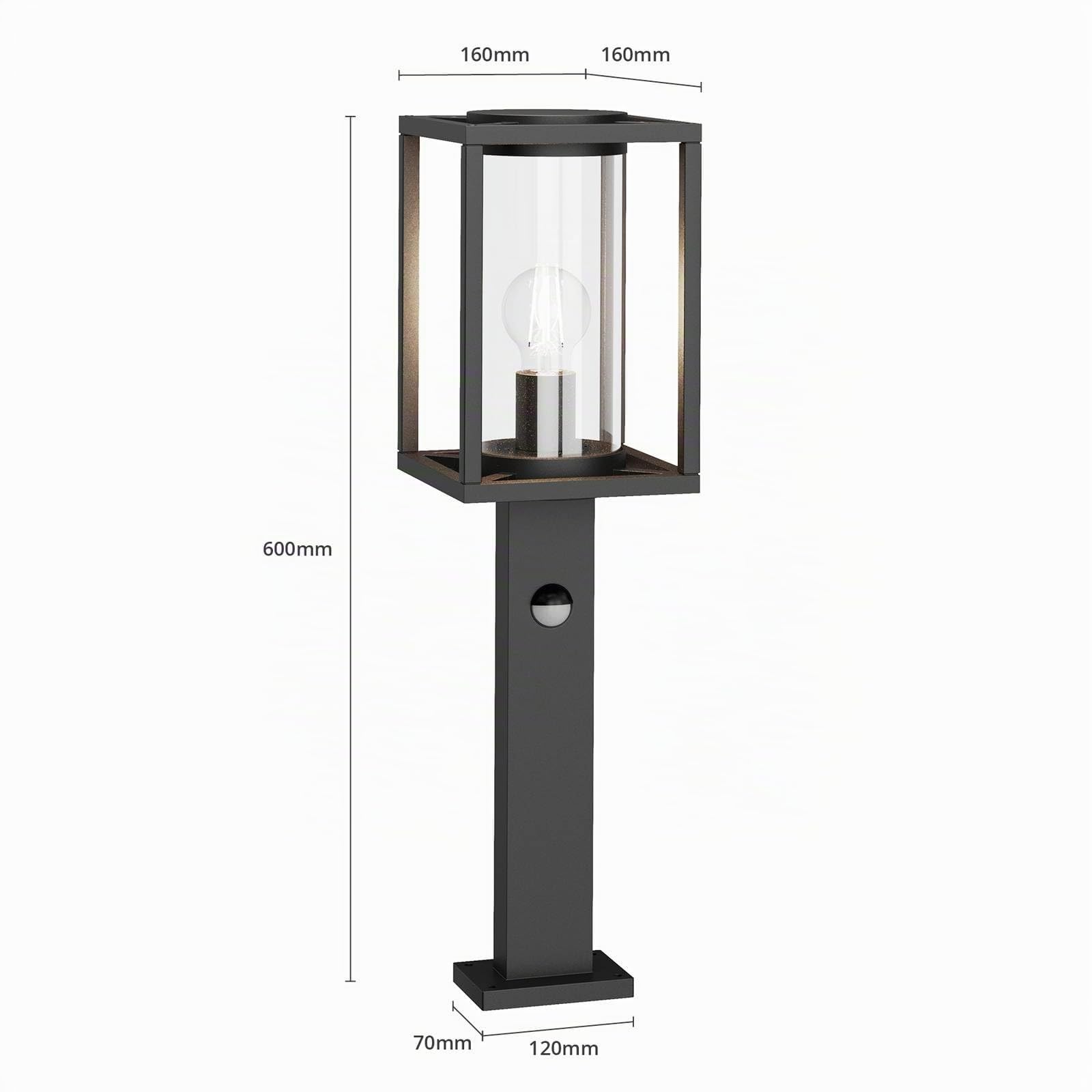 Lucande Außenleuchte Ferda mit Bewegungsmelder (spritzwassergeschützt (Modern) in Schwarz aus Aluminium (1 flammig, E27) - Wegeleuchte Pollerleuchte Wegelampe Sockelleuchte