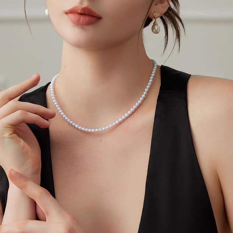White Genuine Freshwater Cultured Pearl Necklace For Women, 5MM 6MM 7MM 8MM 9MM 10MM, Real Pearl Strand Necklace Jewelry, Good Love Gift For Anniversary, Birthday - Image 2