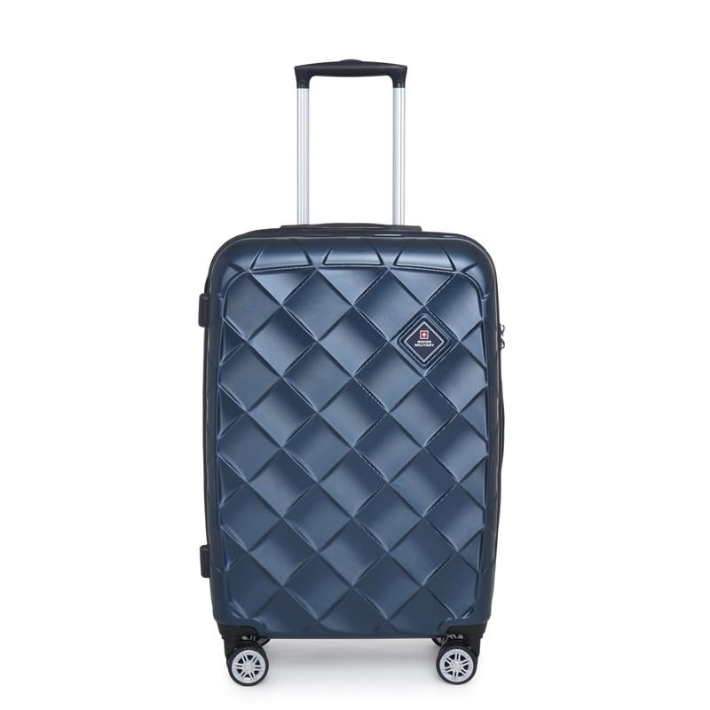 Polycarbonate Jupitor Navy Blue Textured Hard Shell Luggage Trolley Bag With 360 Degree Rotatable 8 Wheels And Tsa Lock, 24 Inch, 65 CM Medium-image-18