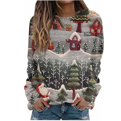Image of Long Sleeve Tops Women Novelty Ugly Christmas Jumper Crew Neck Ladies Sweatshirts Without Hood Funny Xmas Snowman Graphic Pullover Sweatshirts Cute Novelty Xmas Holiday Shirt Going Out Gray 4XL