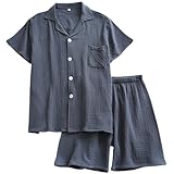 [Jomoku] パジャマ メンズ 綿100% ダブルガーゼ 半袖 長袖 ショートパンツ 長ズボン 柔らかい 優しい肌触り 保温 通気 吸汗 速乾 上下セット ルームウェア 寝間着 部屋着 快適 夏用