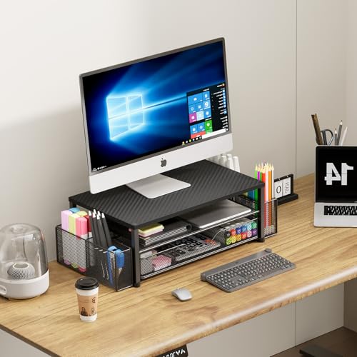 Image of OPNICE Desk Organizers and Accessories, Computer Monitor Stand Riser with Drawer and 2 Pen Holders, Printer & Laptop Stand, Office Desk Accessories & Workspace Organizers for Home Office Supplies