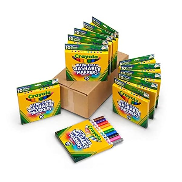 Crayola Ultra Clean Washable Markers Bulk, 12 Packs, 10 Assorted Colors