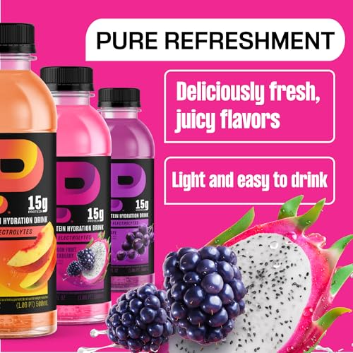 Image of Protein2o Hydration Drink - 2-in-1 Liquid Clear Whey Protein Isolate and Electrolyte Drink - 15g Protein,Vitamins B5,B6 - Post-Workout Recovery - 16.9 Fl Oz - Dragon fruit Blackberry,(Pack of 24)