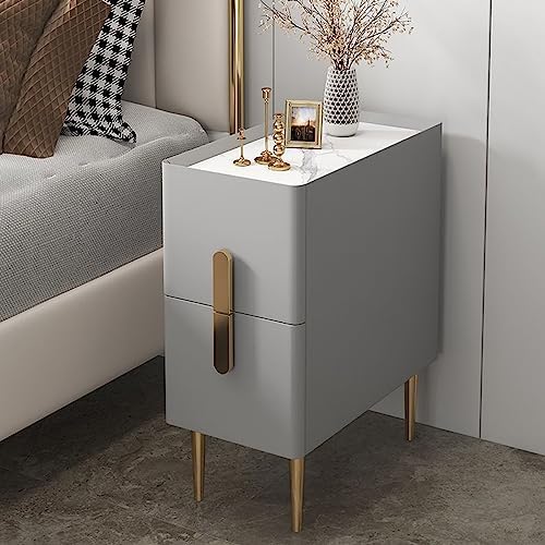 Modern White Nightstand with 2 Drawers, Tall Bedside Table, End Table with Metal Legs and Handles, Stylish Storage Solution for Bedroom or Living Room (30cm)