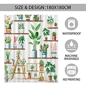 Green plant farmhouse shower curtain bohemian potted plant shower curtain for bathroom cactus succulent plant bathtubs decor for bathroom with 12 hooks waterproof polyester fabric 72 x 72  urban country home decor