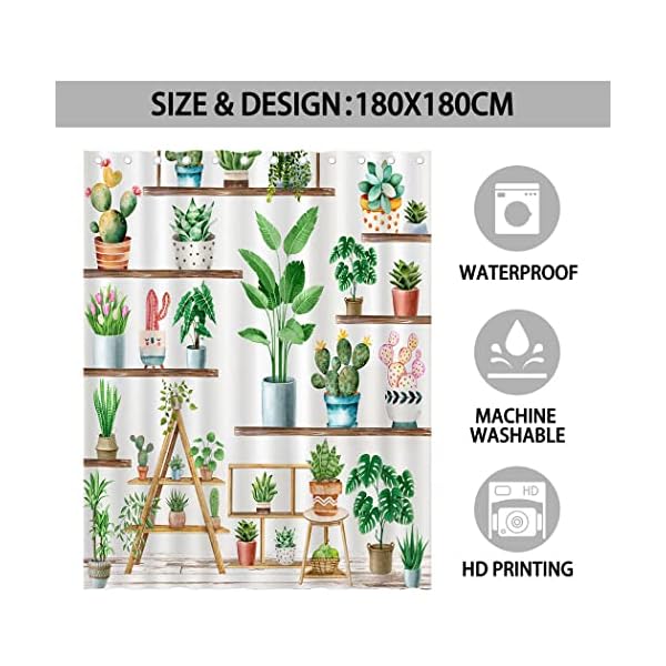 Green plant farmhouse shower curtain bohemian potted plant shower curtain for bathroom cactus succulent plant bathtubs decor for bathroom with 12 hooks waterproof polyester fabric 72 x 72  urban country home decor