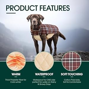 Kuoser Warm Dog Coat, Reversible Waterproof Winter British Style Plaid Dog Clothes Pet Cold Weather Coats Cozy Snow Jacket Vest for Small Medium Large Dogs Brown XS Kuoser Warm Dog Coat Reversible Waterproof Winter British Style Plaid Dog Clothes Pet Cold Weather Coats Cozy Snow Jacket Vest for Small Medium Large Dogs Brown XS