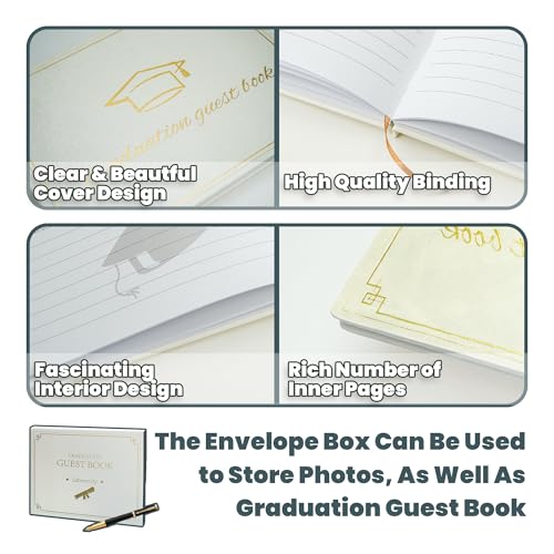 Image of Graduation Guest Book 2026 - Memory Scrapbook for College Gifts Graduation, Guest Book for Graduation Party Sign-In with Custom Message 120 Pages, 7x9 Inch Elegant Graduation Yearbook (White)