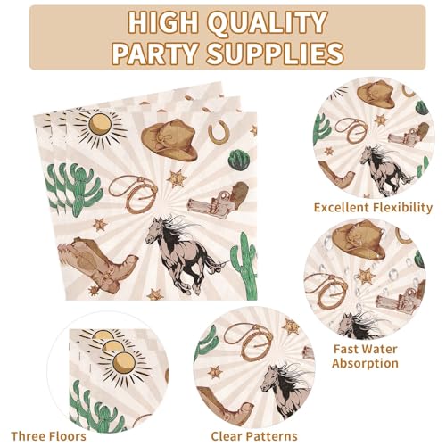 Image of Grencian 96Pcs How the West Was One Party Decorations Serves 24 | Western Cowboy 1st Birthday Plates and Napkins Tableware Set for Boys One Year Old First Rodeo Wild West Party Supplies