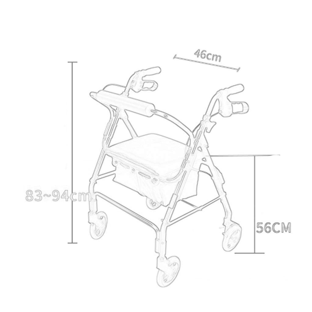 Andador Plegable Cesta de Compras de Aleación de Aluminio Fácil de Plegar a Asiento Blando Tablero Transporte Auxiliar para Ancianos Coche para Caminar, Carga 100 kg, Azul, Rojo Compacto