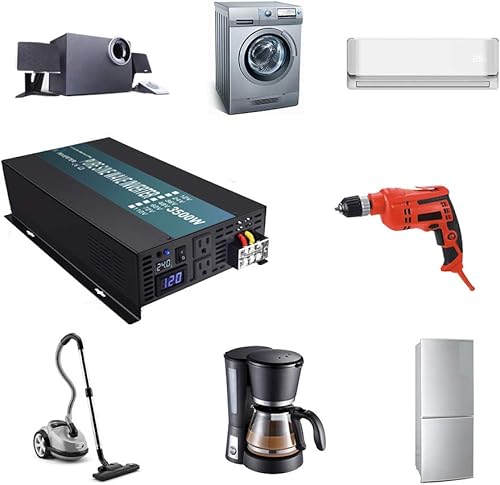 Vista 12 de Inversor de onda senoidal pura confiable 12v 120v 60hz 2000w, monitor LED, inversor de energía solar (en negro)