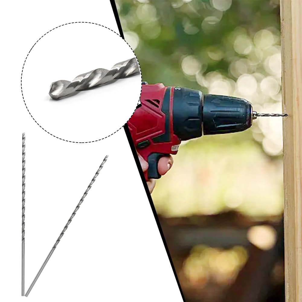 Punte da trapano lunghe da 3 mm, 200 mm, in acciaio al carbonio ad alto tenore di carbonio, accessori per trapano per legno, plastica e alluminio, 2 pezzi (argento)