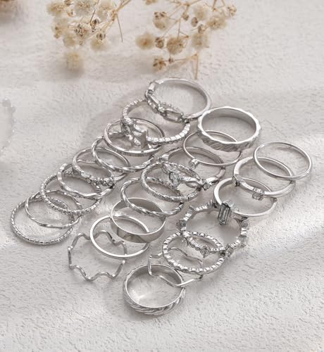 iF YOU 25 Pcs Gold Stackable Ring Set for Women, Chunky Knuckle Finger Midi Rings, Silver Simple Stacking Cute Rings Pack Trendy Stuff Jewelry Gift - Image 4