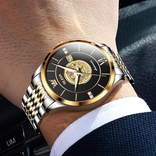 Image of OLEVS Automatic Watches for Men Diamond Skeleton Mechanical Tourbillon Self Winding Luxury Dress Wrist Watches Calendar Luminous Waterproof
