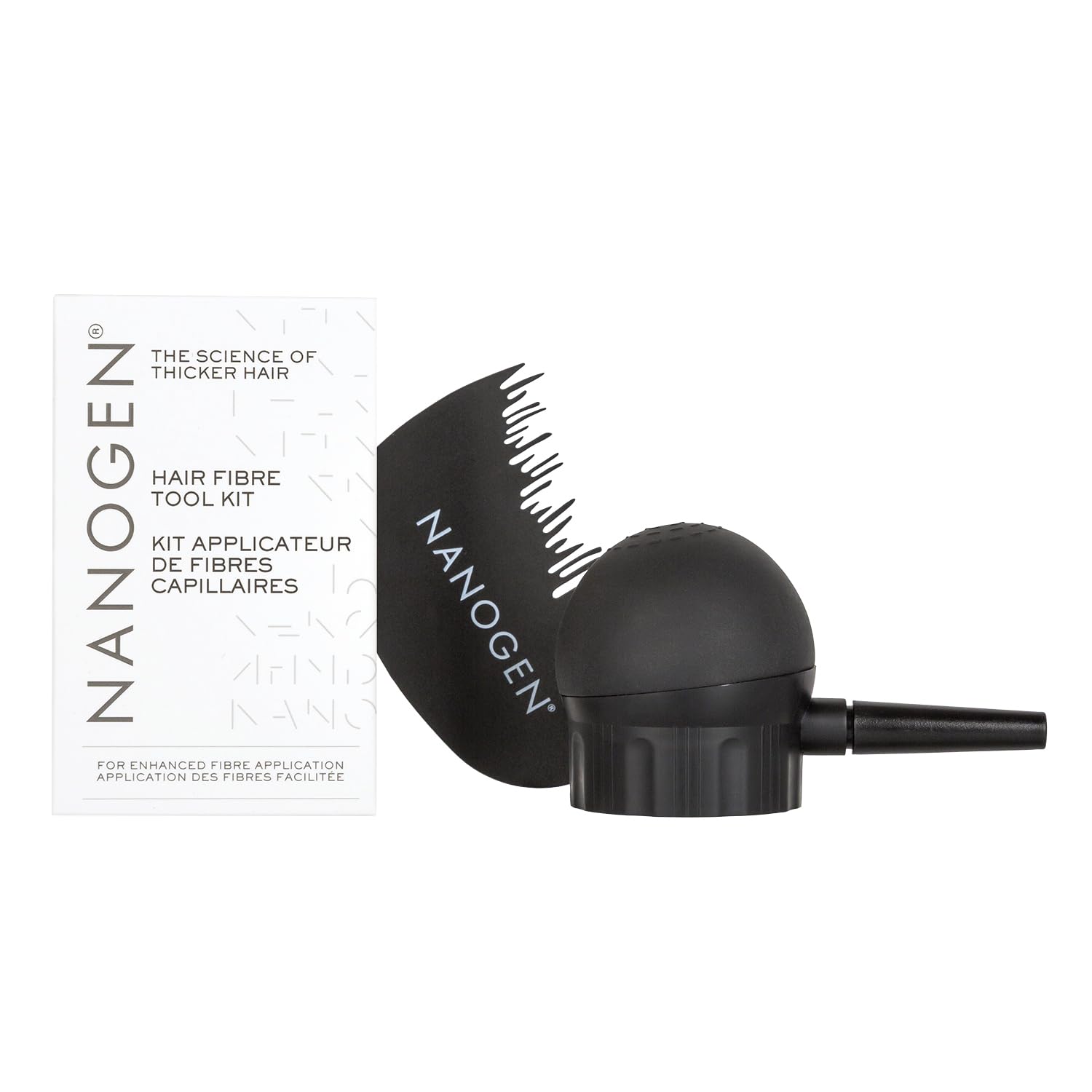 Nanogen Kit applicateur en fibre de cheveux | Applicateur de spray de précision et guide de ligne de cheveux pour un look complet, couverture ciblée pour les zones éclaircissantes, fonctionne avec les