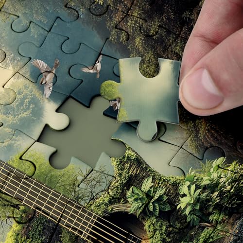 Guitar Forest Nature Puzzle 1000 Piezas para Adultos, Puzzle de Paisaje con Cascada Musical, Bosque, Aves y Plantas miniatura 4