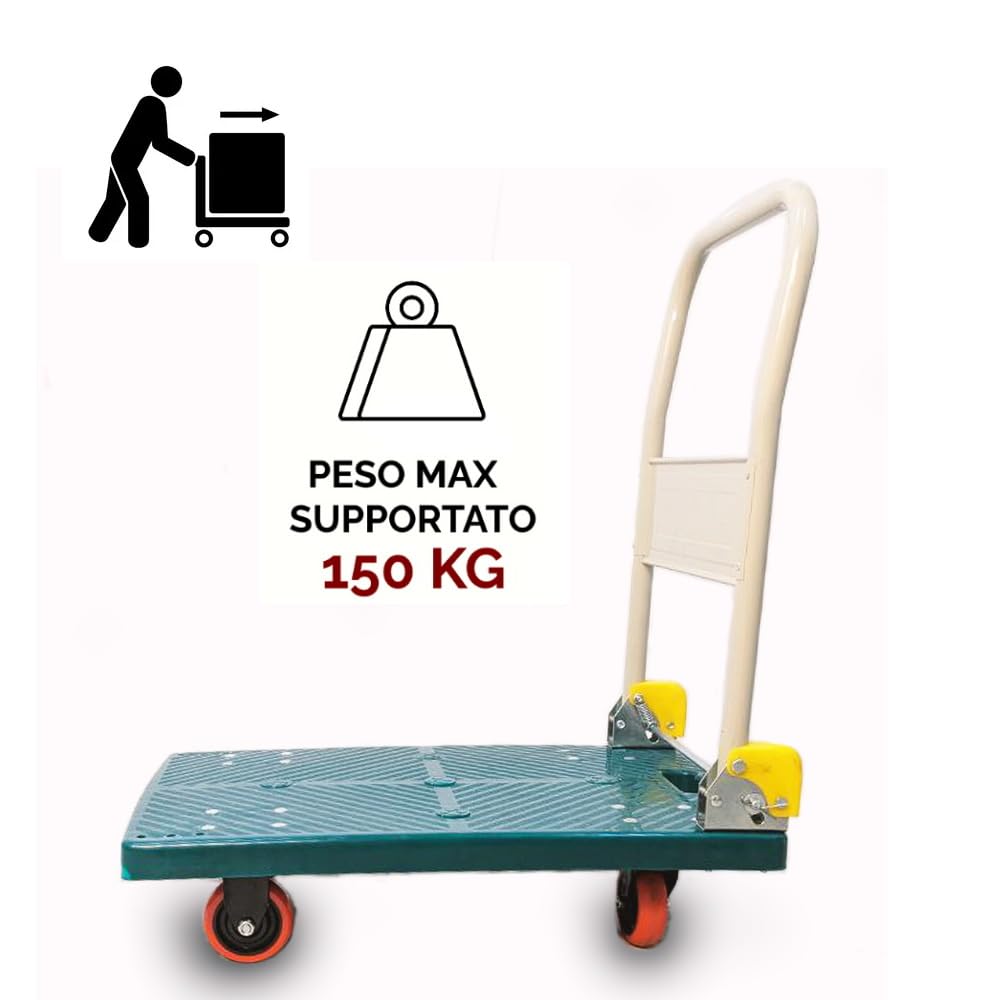 Carro portaequipajes Plegable Carro de Plataforma con Ruedas giratorias, Carga máxima de 150 kg, Plataforma de Transporte