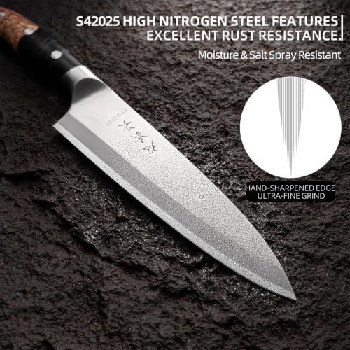 High‑Nitrogen Steel Chef Knife, 8 Inch Handmade Ultra Sharp Kitchen Knife by RYOEICHO - Image 6