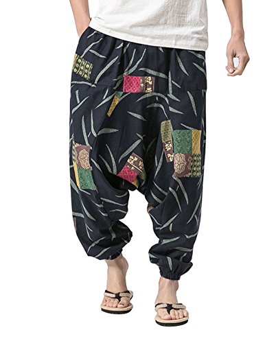 Banana Bucket Men's Casual Cotton Linen Pants Loose Harem Capri Trousers