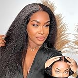 Domiso Wear and Go Glueless Wig Kinky Straight Lace Pre Cut 6x4.6 HD Lace Front Wigs Human Hair for Women Glueless Wig with Elastic Band Natural Hairline 200% Density Yaki Hair Natural Black 22 Inch