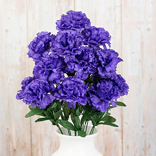 Factory Direct Craft Purple Carnation Silk Flower Bush with 14 Blooms - Fake Floral Bouquet for Floral Arrangements, Memorial Day Cemetery Flowers and Party Decorations (Size: 18