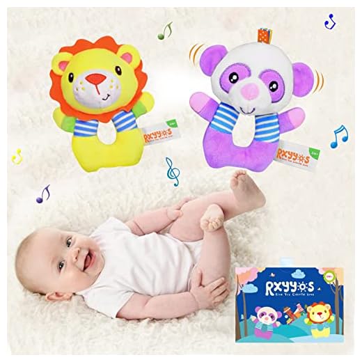 Juguete Sonajero Nuevo 2 Piezas Juguetes Sensoriales para Bebés Sonajero Juguete de Peluche Sensorial Nuevo para Bebés Animales Suaves Juguetes 0-12 Meses Bebés (León y Oso)