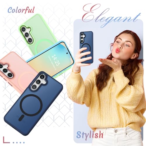Image of for Samsung Galaxy S24 FE Case, Matte Magnetic Phone Case with 1 Screen Protector, Support for Magsafe, Translucent Frosted Slim Shockproof Protective Cover for Samsung Galaxy S24 FE, Navy Blue