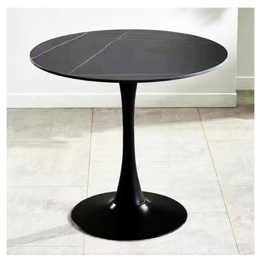 Nowoczesny okrągły stół do jadalni z granitowym blatem z metalowym cokołem czarny 70 cm idealny do kuchni jadalni stolika kawowego stylowy tulipan design
